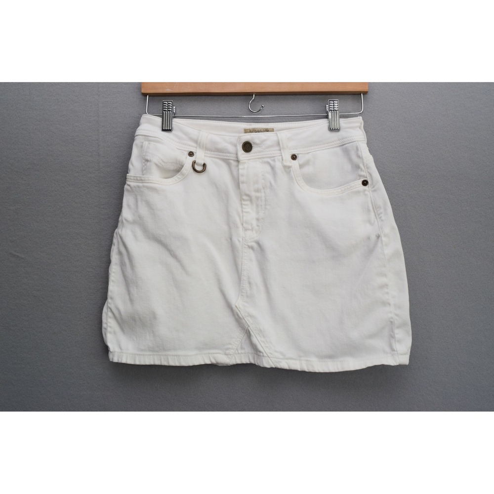 Burberry Brit Denim Mini Skirt Size 6 White Cotton Stretch Womens Luxury READ